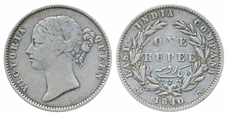 Victoria Queen, Silver Rupee, 1840, Calcutta Mint, divided legend, Mule, WW raised, 25 ber