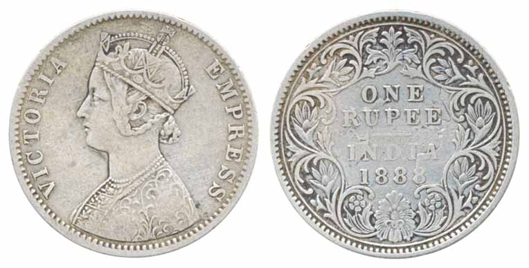 Victoria Empress, Silver Rupee, 1888, Calcutta Mint, Ghost Image, C/I/C incused. Fine+, sc