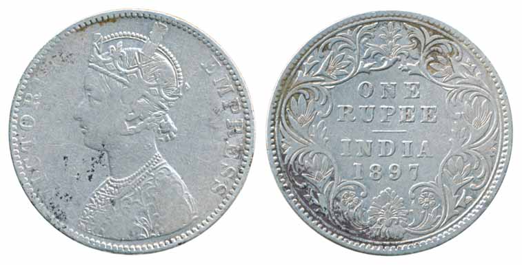 Victoria Empress, Silver Rupee, 1897, C/I/ B incuse, (PR 183). Fine+, rare.