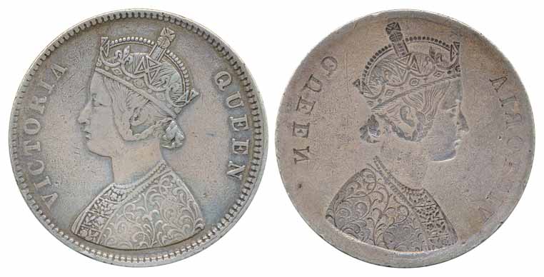 Victoria Queen, Silver Rupee, Lakhi or Brockage of obv. Nice deep impression with legend, 