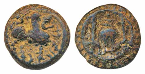 Vishnukudin, Copper, 7.94g, Obv: Lion to right with upraised paw, Rev: Conch flanked with 