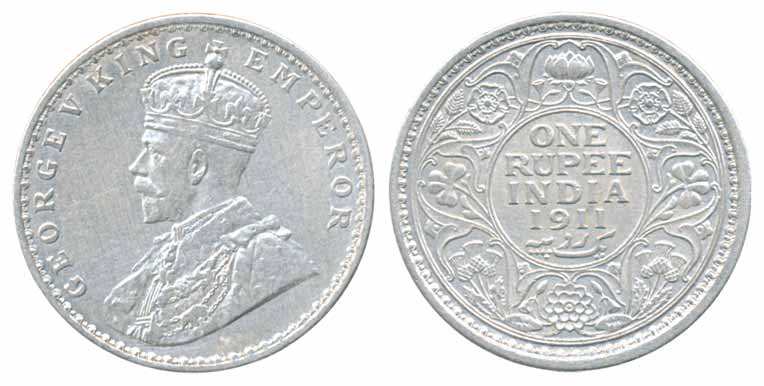 George V, Silver Rupee, 1911, Calcutta Mint, pig type, (PR 207). Very fine+, scarce.