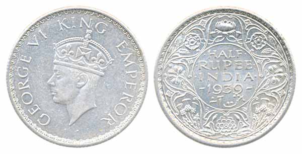 George VI, Silver ½ Rupee, 1939, Clacutta Mint, 2nd head, (PR364). About uncirculated, sca