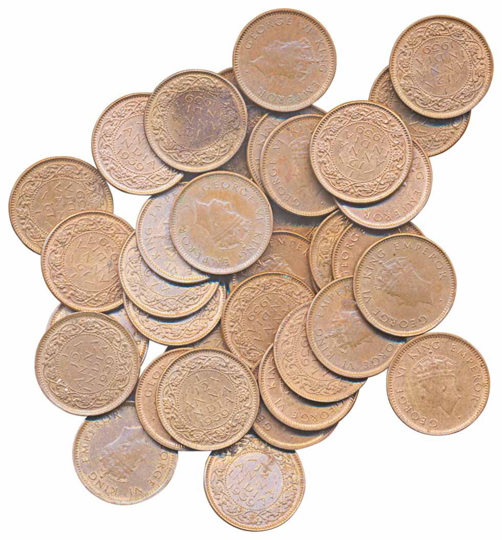 George VI, Bronze 1/12 Anna (37), 1939. Extremely fine to about uncirculated. 37 coins