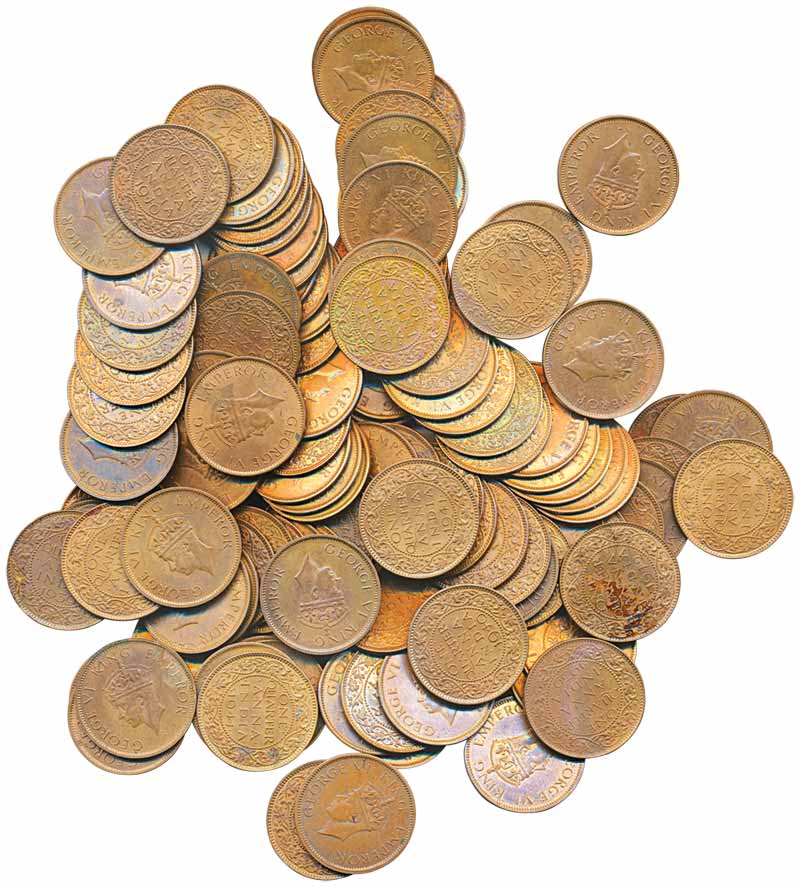 George VI, Bronze ¼ Anna (117), various dates. Extremely fine to about uncirculated. 117 c