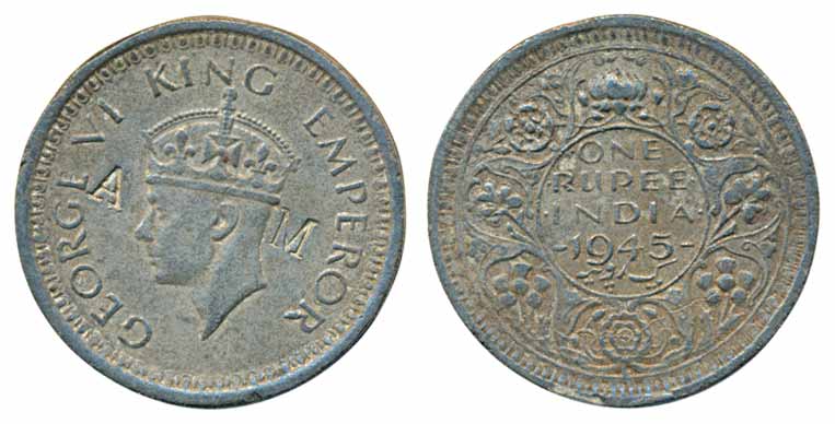 George VI, Silver Rupee, 1945, Lahore Mint, A M counter mark for mint cancellation. Very f