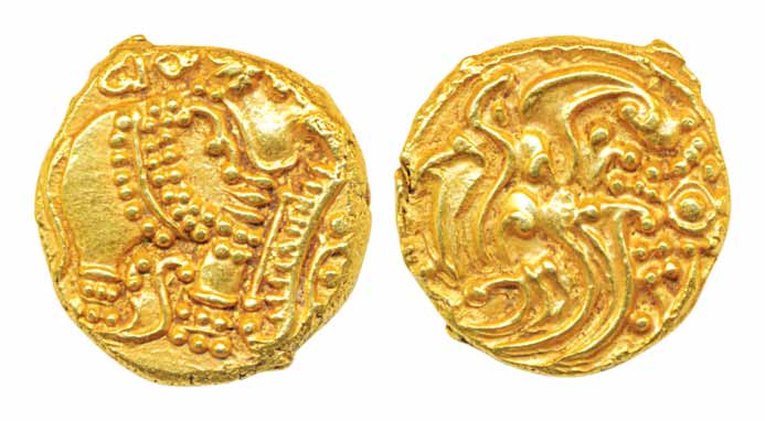 Gangas of Talakad, Gold Elephant Varaha, 3.89g, Obv: An ornate elephant standing to right,
