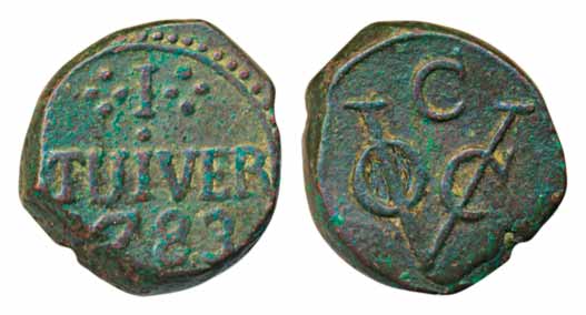 Ceylon, Copper 1 Stuvier, 12.74g,Colombo Mint,1783 “C” above “VOC” monogram on obv (KM# 26
