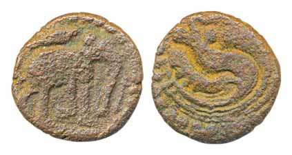 Gangas of Talakad,Copper Elephant Varaha, 3.21g, Obv: An ornate elephant standing to right