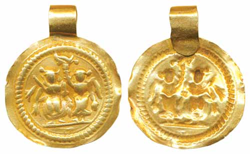 Gold Pendant, 0.99g, Probably made in early 20th centuryRam & Sita on obv. Very fine, scar