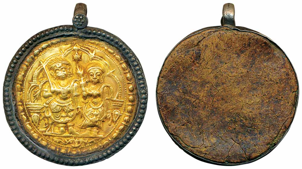 Gold Pendant, Obv: Probably made in early 20th centuryRam & Sita, very nice detailing, Rev