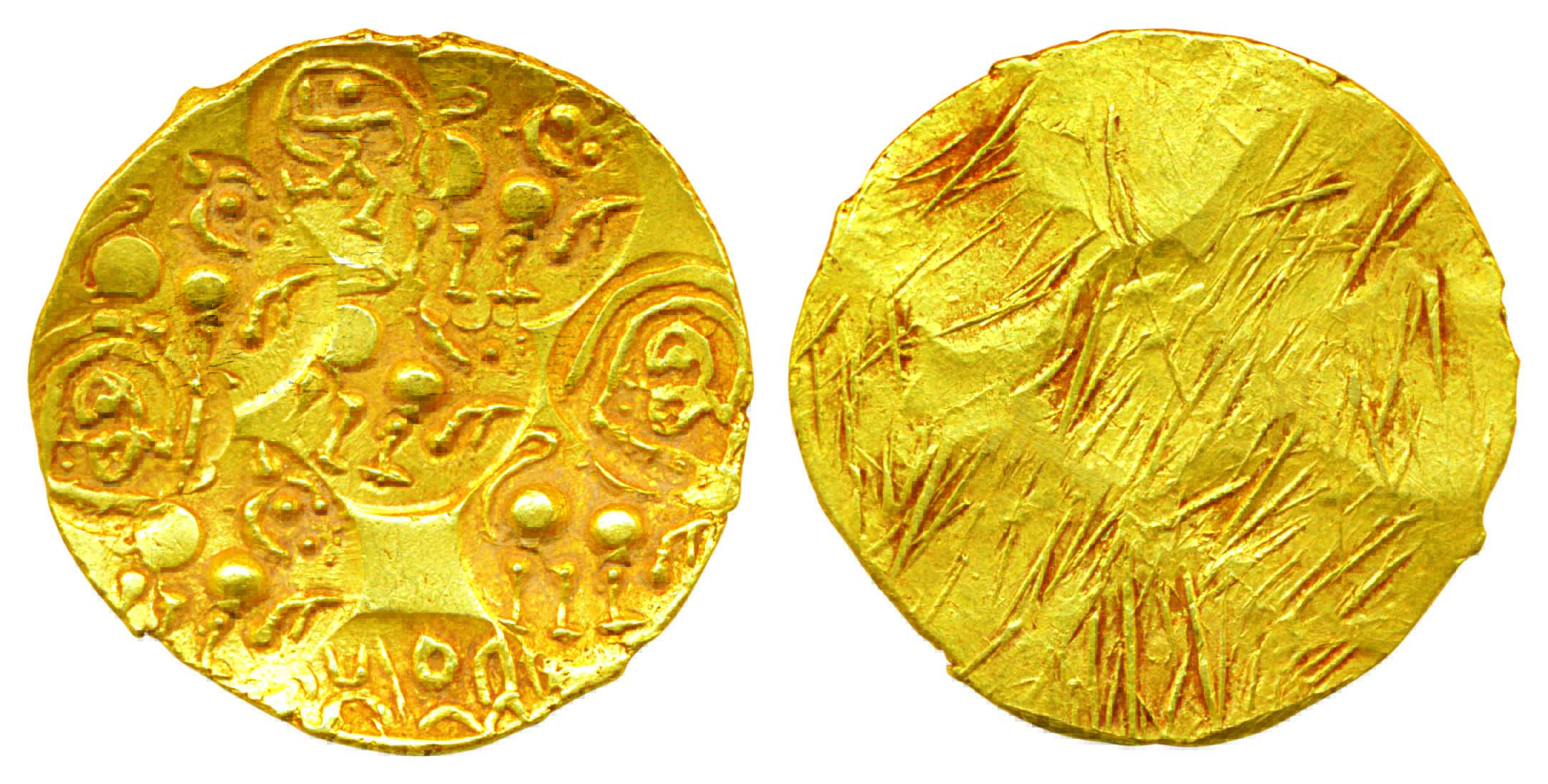 Feudatories of the Chalukyas of Kalyana, Gold Punch marked Gadyana, 3.64g, uniface, with 9