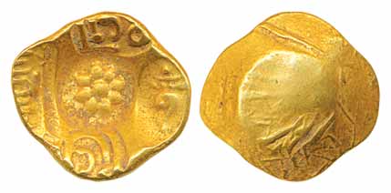 Mediv, Yadavas of Devagiri, Singhana, GoldPadma Tanka, 3.79g, unifaced, punch-marked type 