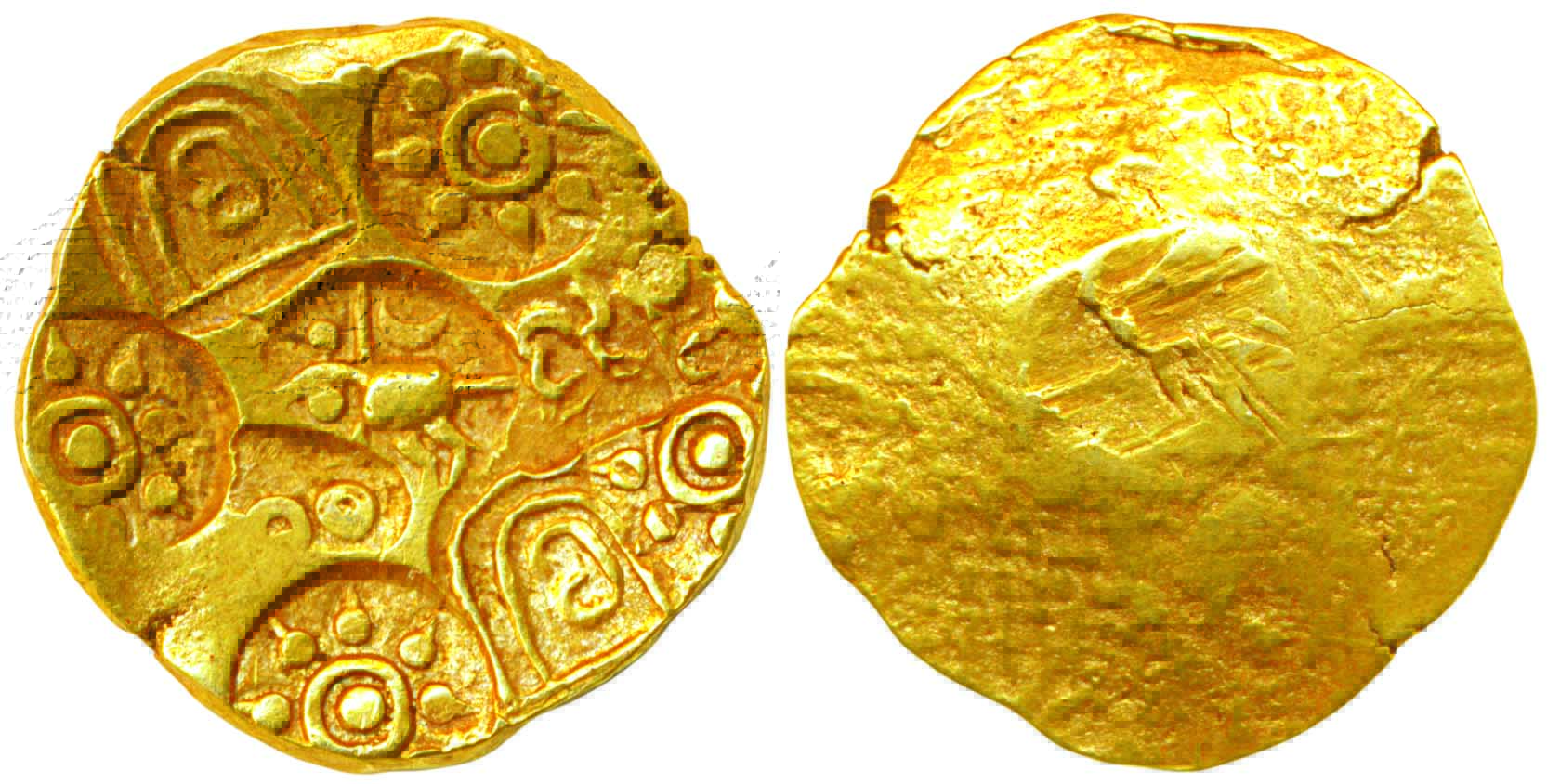 Kakatiyas of Warangal, Raya Kesari, Gold Varaha, 3.59g, Rayagaja, Kesari in two separate p