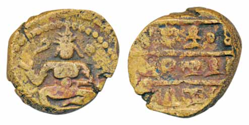 Vijaynagar, Venkatpati Raya, Copper, 9.63g, Obv: Goddess seated front, Rev: Kanada legend.