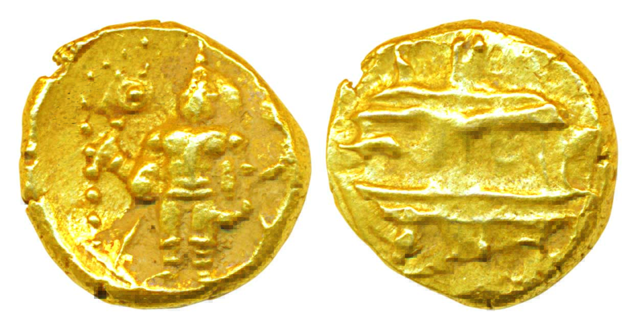Vijaynagar, Venkitapati Raya III, Gold Varaha, 3.43g, Obv: Venkateshwara standing, Rev: Bl