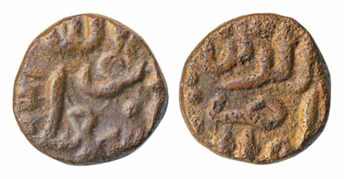 Ismail Shah, Copper Jital, 3.46g, Obv: Nasir al- dunya wa’l din, Rev: abu’l fath Isma’il S
