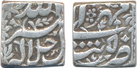 Akbar, Silver Square Rupee, 11.24g, Tatta Mint, Ilahi 50, Month Mihir (KM# 88.7). Very fin