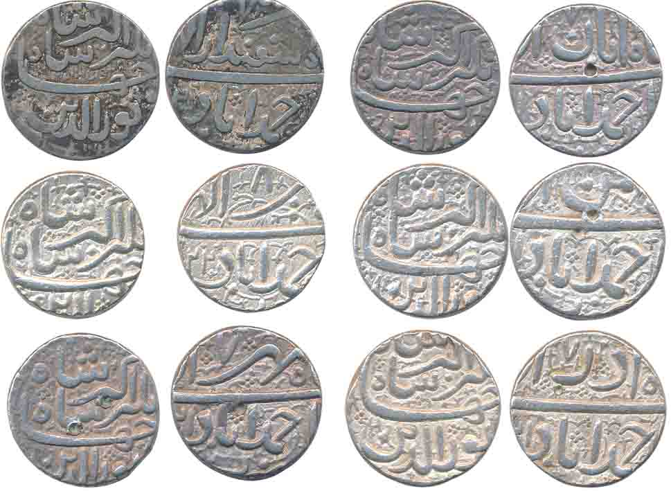 Jahangir, Silver Rupees (6), Ahmedabad Mint, 6 different Ilahi months, Tir, Mihir, Aban, A