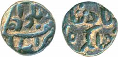 Jahangir, Copper Trambiyo, 3.08g, Delwara Mint (Junagadh dist), Obv: Name of ruler, Rev: M