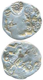 Punch Marked, Magadha Janapada, Silver Karshapana, 3.22g, Series I, five symbol type, Obv: