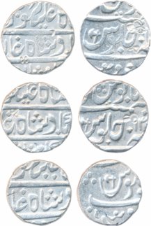 Chinchwar, Silver Rupees (3), in the name of Shah Ali Gohar (Shah Alam II), battle axe as 