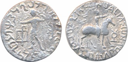 Indo Parthian, Gondophares, Silver Tetradrachm, 9.04g, Obv: King on horse and Greek legend
