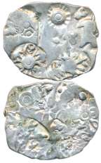 Punch Marked, Magadha Janapada, Silver Karshapana, 3.31g, Series I, five symbol type, Obv: