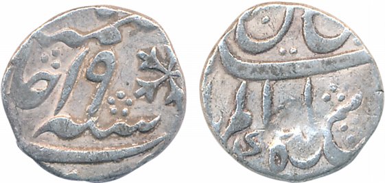 Murshidabad, Silver ¼ Rupee, 2.87g, in the name of Shah Alam II, Year 19 (KM# 82.3). Very 
