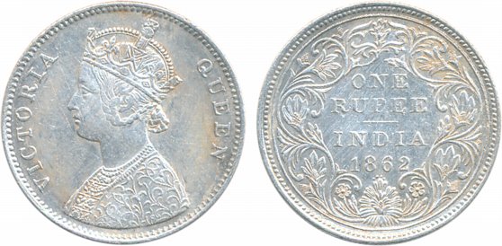 Victoria Queen, Silver Rupee, 1862, A/II/0/4, Dot. Extremely fine+, rare.