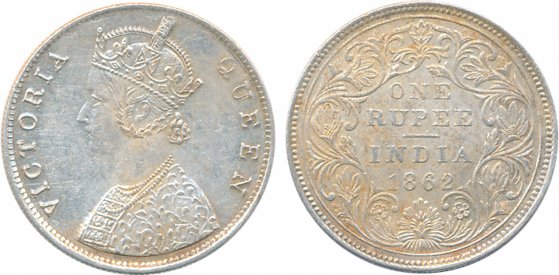 Victoria Queen, Silver Rupee, 1862, B/II/0/0, Thin letter. Extremely fine+, scarce.