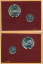 2004, “150 Years of Telecommunications”, Uncirculated set of 2 coins Rupees 100 & 2, in bl