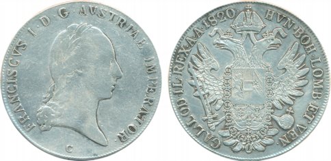Austria, Franz II, Silver Thaler, 28.06g, 1820C, Obv: Laureate head to right, Rev: Crowned