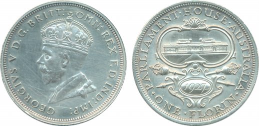 Australia, Silver Florin, 11.31g 1927, Opening of parliament house Canberra, King George V