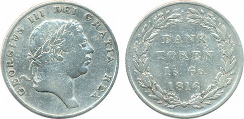 Great Britain, George III, Silver 1 Shilling 6 Pence, 1816, Bank Token, issued by Bank of 