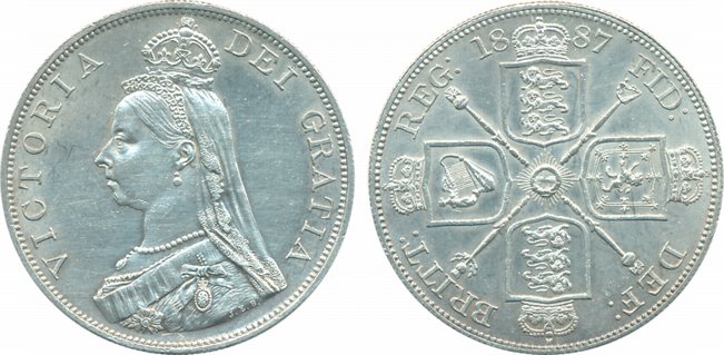 Great Britain, Victoria, Silver Double Florin, 22.52g, 1887, Obv: Coroneted bust to left, 