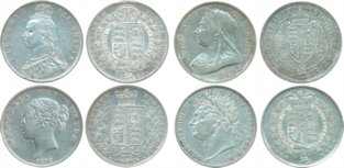Great Britain, Silver ½ Crown (4), George IIII, 1823 (KM# 676), Victoria, 1876, (KM# 756),