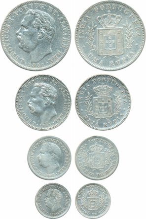 Indo-Portuguese, Luiz I, 1881, Silver (4), Uma, Meia, Quarto de & Oitavo de Rupia, Obv: He