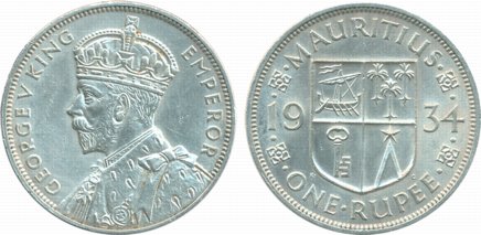 Mauritius, George V, Silver Rupee, 11.60g, 1934 (KM# 17). Cleaned, very fine, scarce.