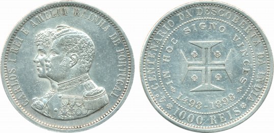 Portugal, Carlos I, Silver 1000 Reis, 24.88g, 1898, “400th Anniversary Discovery of India”