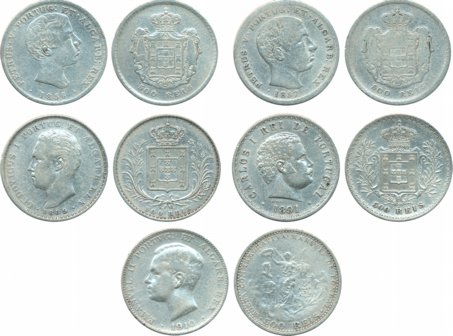 Portugal, Silver 500 Reis (5), 1856, 1857, 1889, 1891 & 1910. Cleaned, very fine, scarce. 