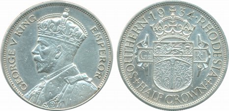 Southern Rhodesia, George V, Silver ½ Crown, 14.15g, 1934, Bust of King on obv (KM# 5). Cl