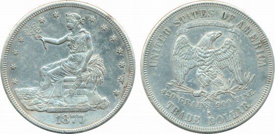 United States Of America, Silver Trade Dollar, 26.73g, 1877S, Obv: Seated Liberty, “In God
