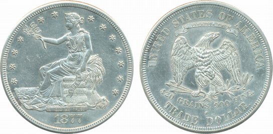 United States Of America, Silver Trade Dollar, 26.13g, 1877S, Obv: Seated Liberty, “In God