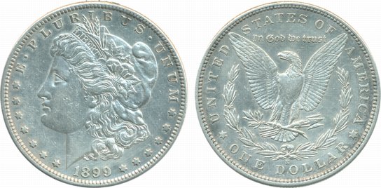 United States Of America, Silver Morgan Dollar, 26.13g, 1899S, Obv: Laureate head left, da