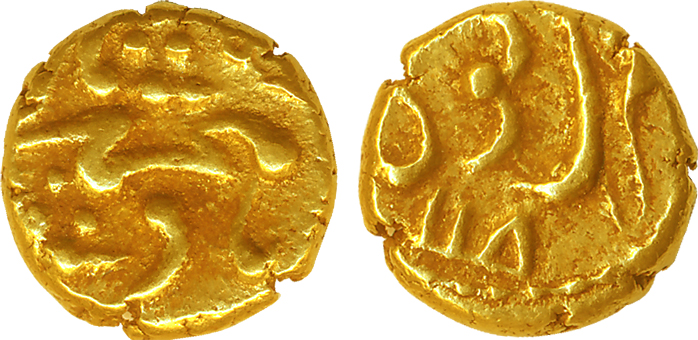 Gooty, Gold Pagoda, 2.76g, in the name of Muhammad Shah, AH 11(6)8 (KM# 382). Extremely fi