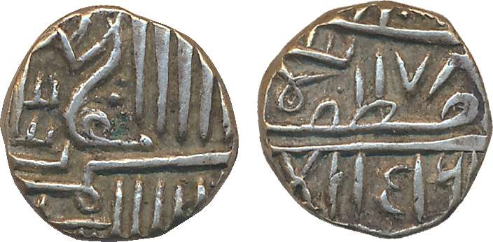 Silver Diwan Kori, 4.57g, in the name of Gujarat Sultan Mujaffar Shah. Very fine, very rar