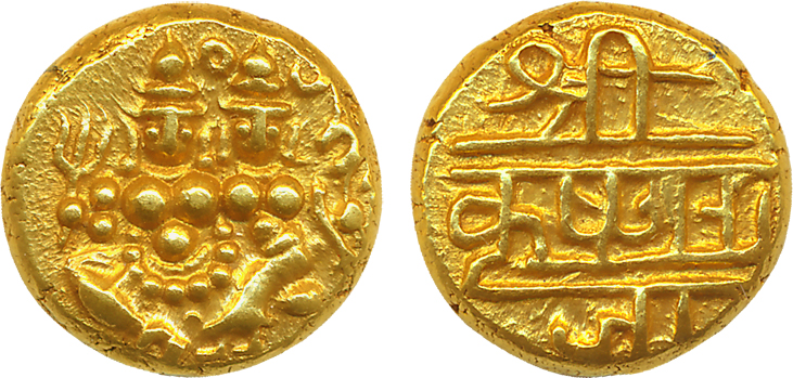 Krishna Raja Wodeyar, Gold Pagoda, 3.42g, Obv: Shiva and Parvati, Rev: Rulers name in Devn