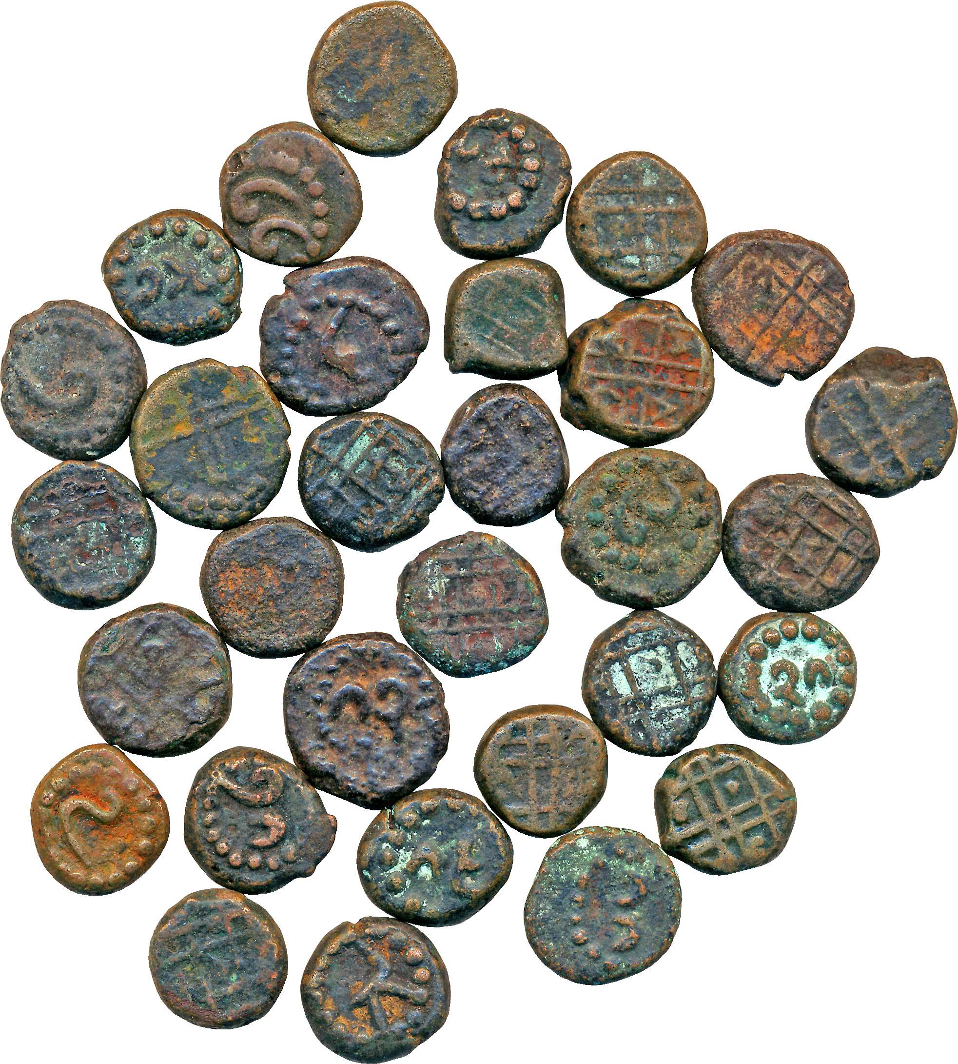 Anonymous issue, Copper Kasu, Obv: Numeric in Kannada, 1, 2, 3, 4, 5, 6, 7, 8,9, 10, 11, 1