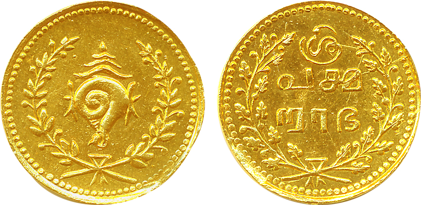 Bala Rama Varma II, Gold ½ Pagoda, 1.27g, “Tulabharam” coins, Obv: Tamil inscription in 3 